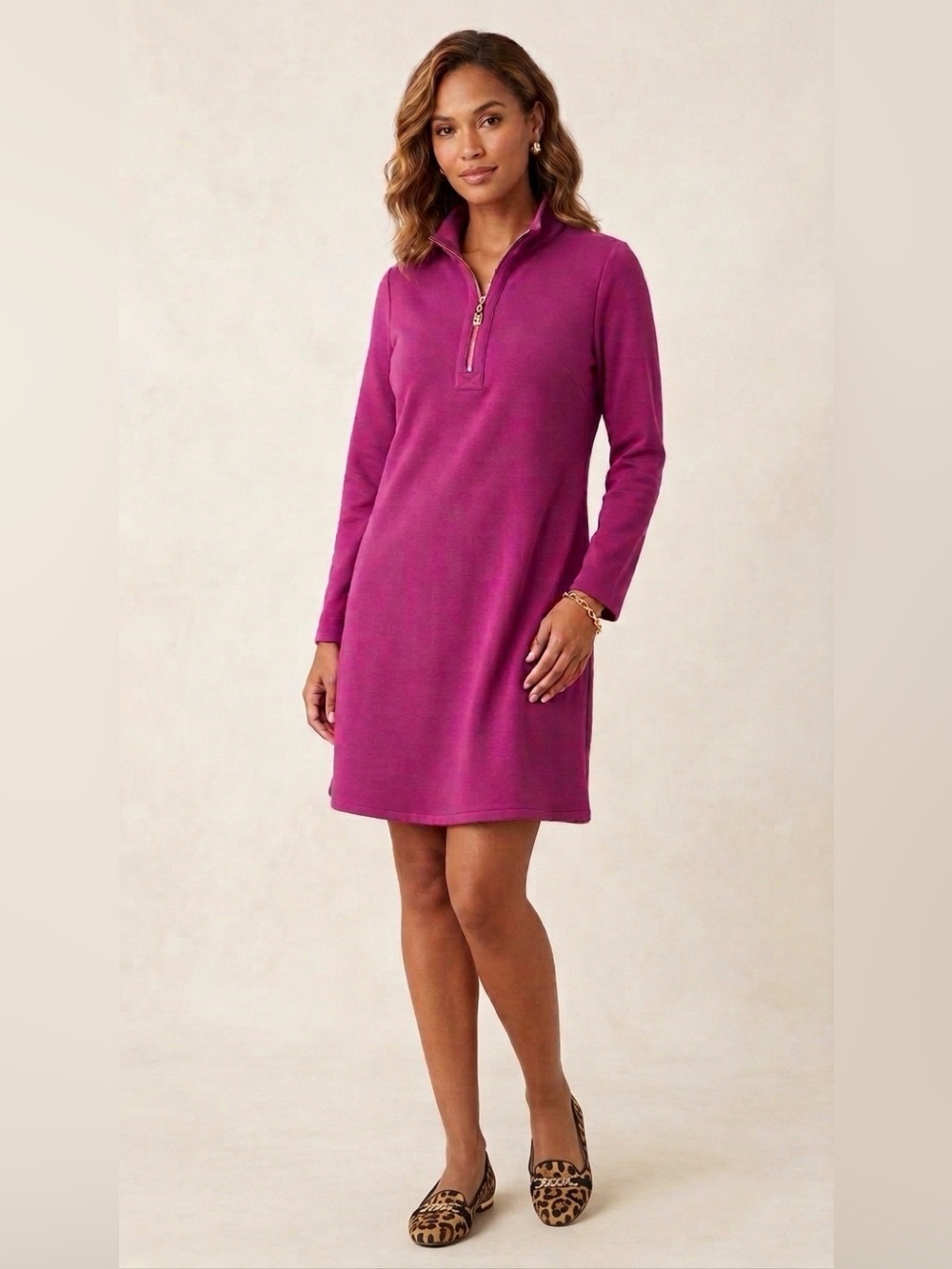 Spartina 449 Cotton Blend Long-Sleeve Zip Mock Neck Dress Size XL